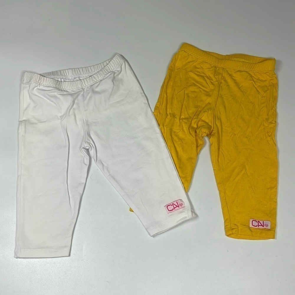 NEW Girls White & Yellow Capri Leggings Size 3-4T and 4-5y